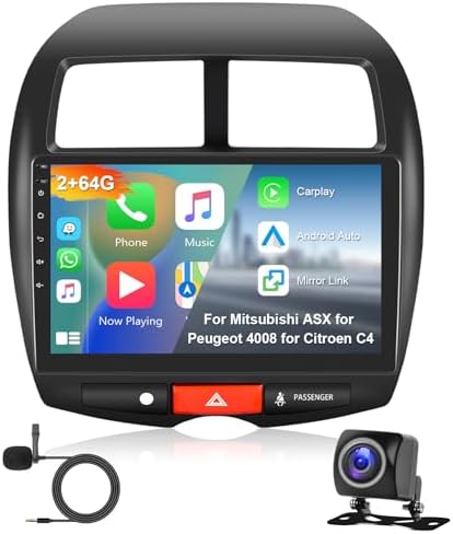 Autoradio Android 2GB 64GB pour Mitsubishi ASX/Peugeot 4008/Citroen C4 - Carplay Android Auto, Mirror Link, GPS 10,1" WiFi FM RDS