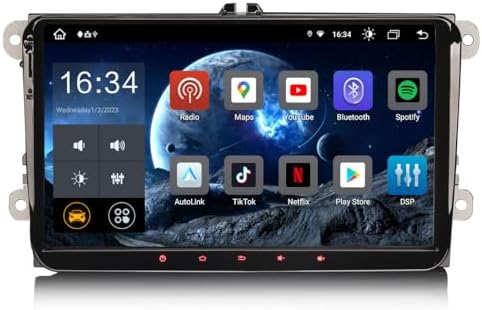 Autoradio Erisin 9 Pouces Android 13 pour VW T5 Polo Passat Golf 5/6 Touran Tiguan Caddy - GPS, Bluetooth, CarPlay sans Fil, Android Auto